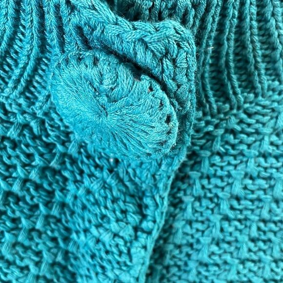 John Paul Richard Teal Cropped Crocheted One Button Open Front Cardigan Size L - Picture 4 of 6
